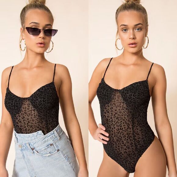 Nwt superdown black leopard bustier bodysuit Women’s Size XS - Picture 1 of 7